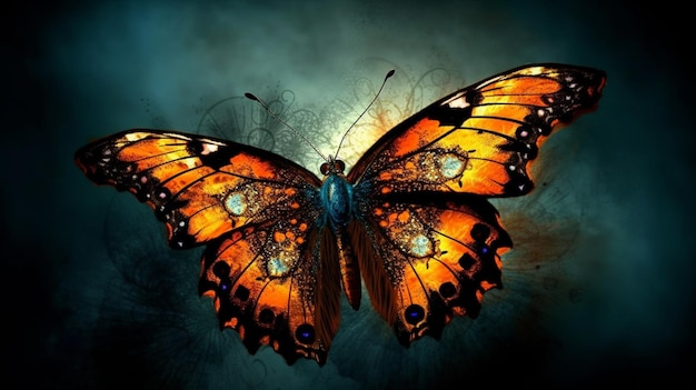 A butterfly with orange wings and gold wings