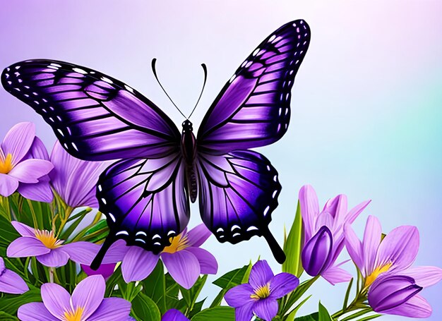 Бабочка с фиолетовыми цветами
