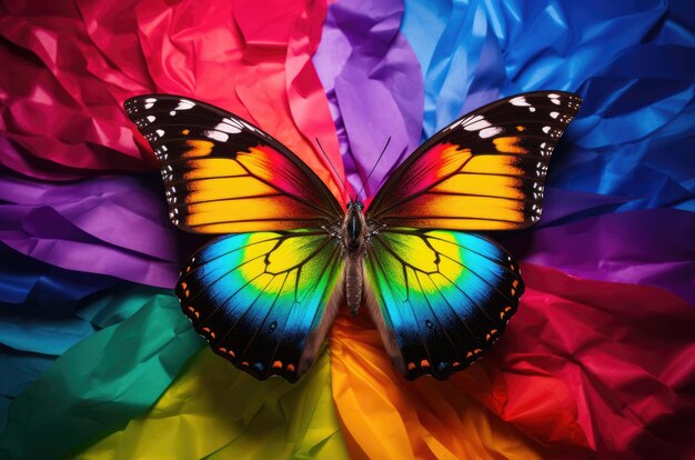 Butterfly with a rainbow background