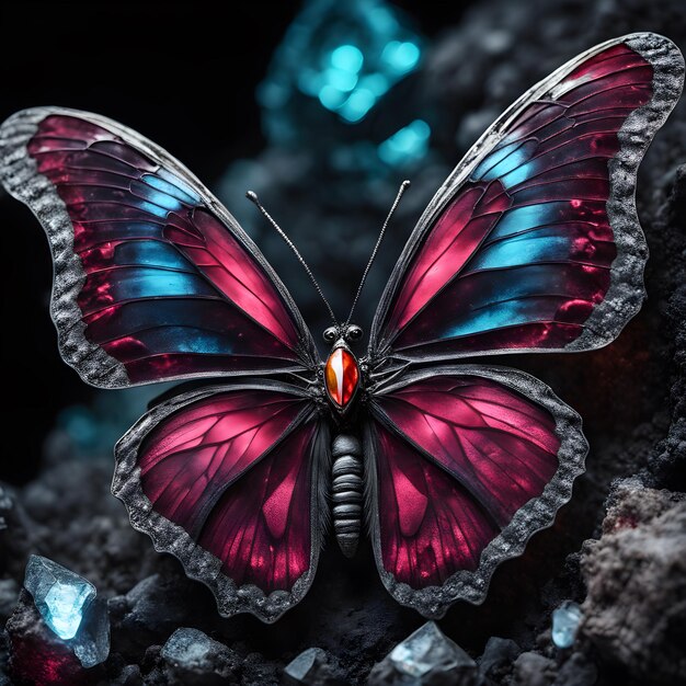 a butterfly with a red and blue colors on it