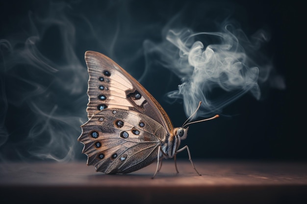 A butterfly with smoke coming out of it