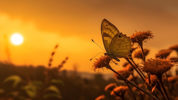 butterfly with sunset