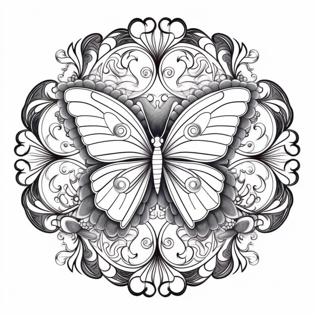 бабочка с завитками и закрученными крыльями на белом фоне генеративный ИИ