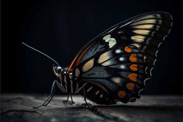 A butterfly on a wooden surface with the word butterfly on it