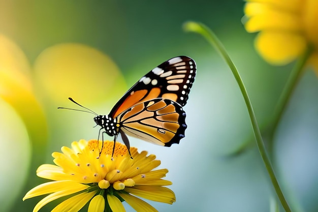 A butterfly on a yellow flower