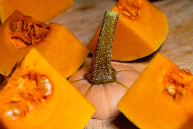 Butternut cut into pieces squash slices with seeds cucurbita moschata