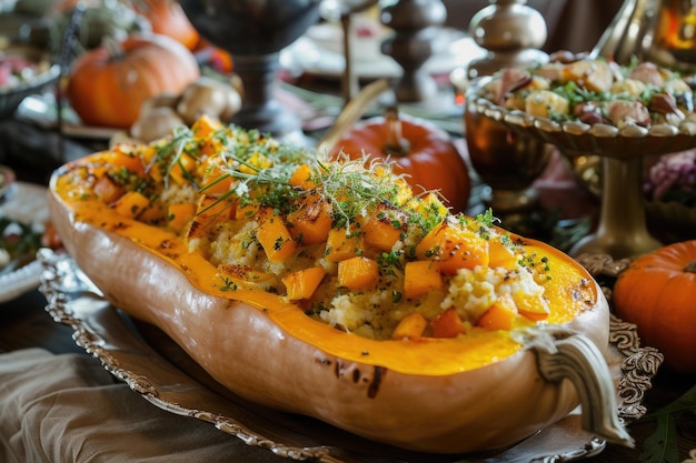 butternut squash gebakken gerecht op een tafel