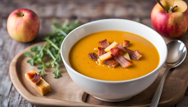 Суп из ореховой капусты с яблоками и беконом