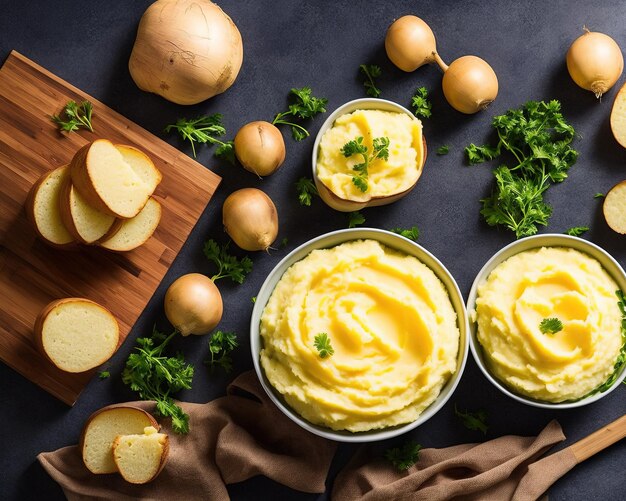 Photo buttery mashed potatoes with herbs