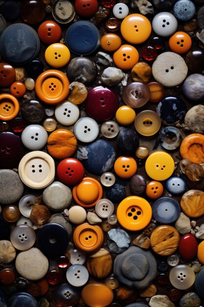 Buttons Arranged Neatly on a Table