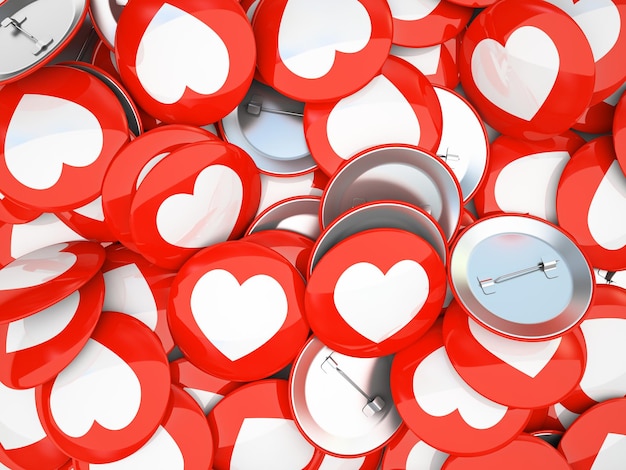 Buttons with white hearts isolated on background