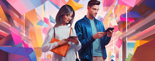 Buyers Couple Shopping Holding Colorful Shopper Bags in shopping Mall Generative ai