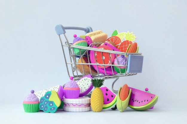 Buying diet food and fruit online. Shopping cart