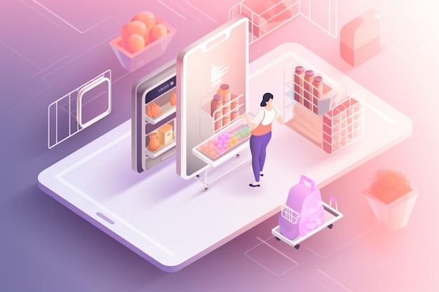 Buying groceries online concept mobile app and ecommerce shopping generative ai