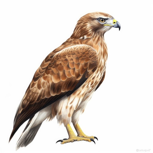 Buzzard Illustration In Brown Color With White Background