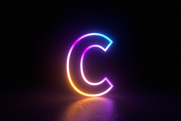 c letter character neon  isolated reflection illustration 3d render. 3D Illustration