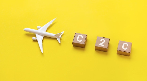 C2C marketing or cargo service with airplane and product box order