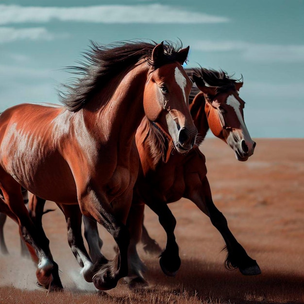 Photo caballos corriendo en el llano