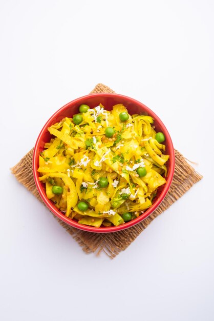 Cabbage coconut sabzi or vegetable with turmeric powder also known as patta gobi ki sabji, stir fried popular Indian food