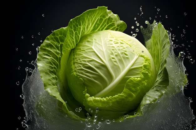 Cabbage falling into water product showcase illustration