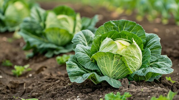 Cabbage growing in the field