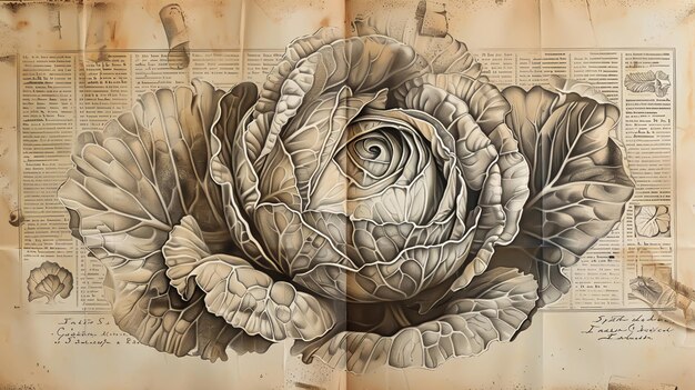 Cabbage on the page of an old encyclopedia