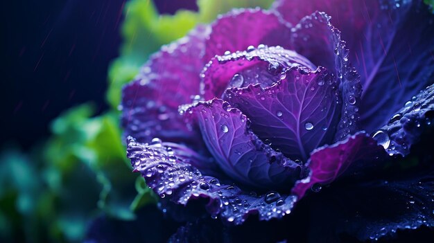 Cabbage purple at with dew drops Health food concept 3D