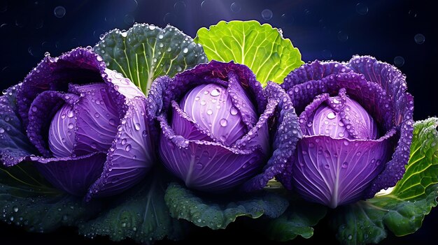 Cabbage purple at with dew drops Health food concept 3D