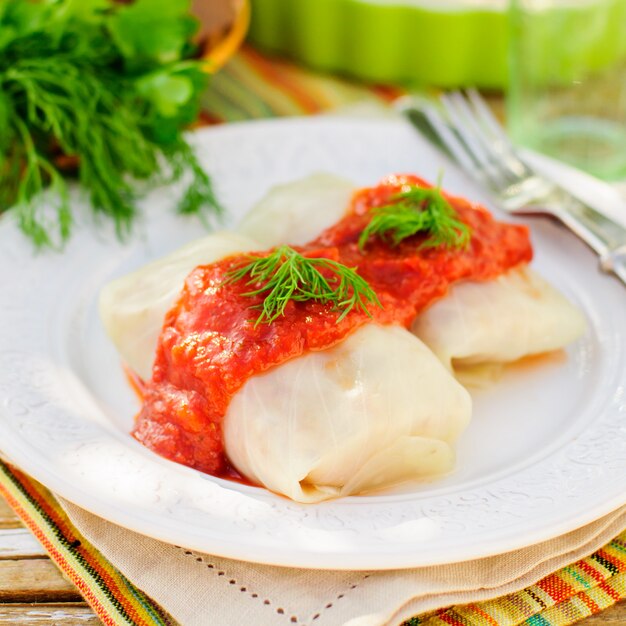 Cabbage Rolls with Tomato Sauce and Dill