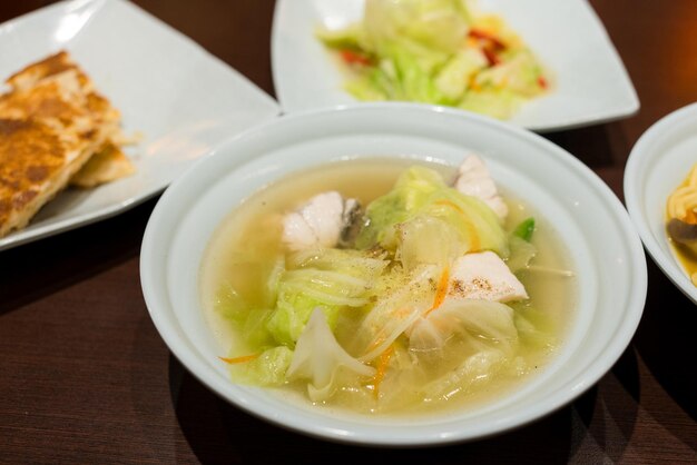 Cabbage soup bowl in the restaurant