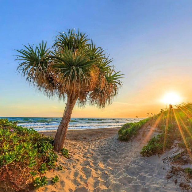 Cabbage tree growing above the beach