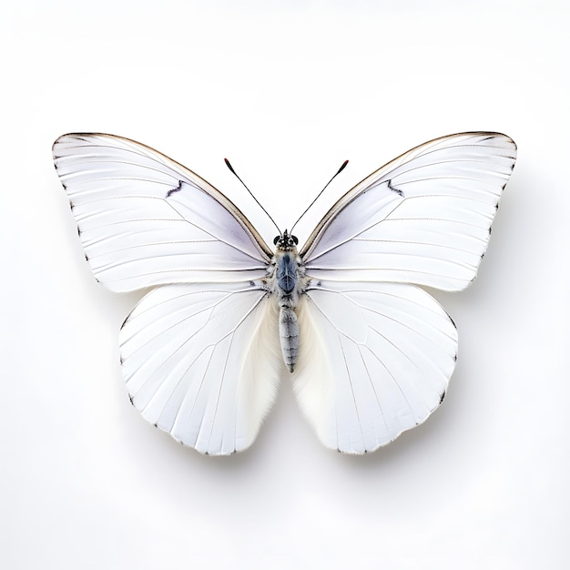 Cabbage White Butterfly Presenting Pristine White W on White Background Beauty Top View shoot