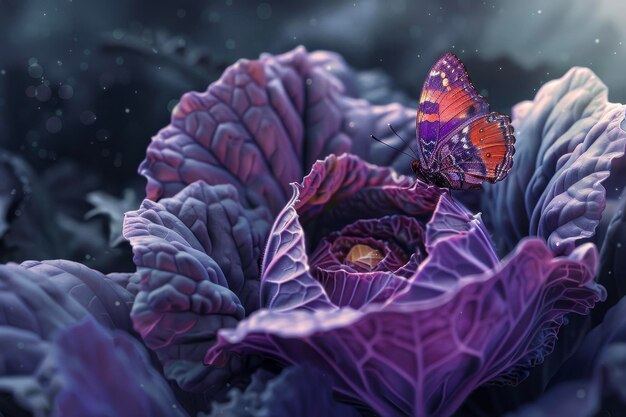 A cabbage with a butterfly on it