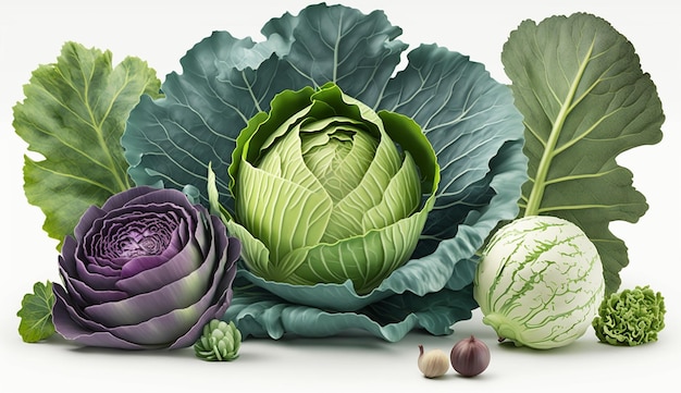 Cabbages realistic illustration white background image Ai generated art