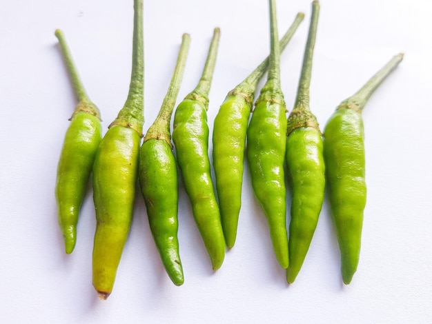 Cabe rawit Hijau Green Cayenne pepper isolated on white background