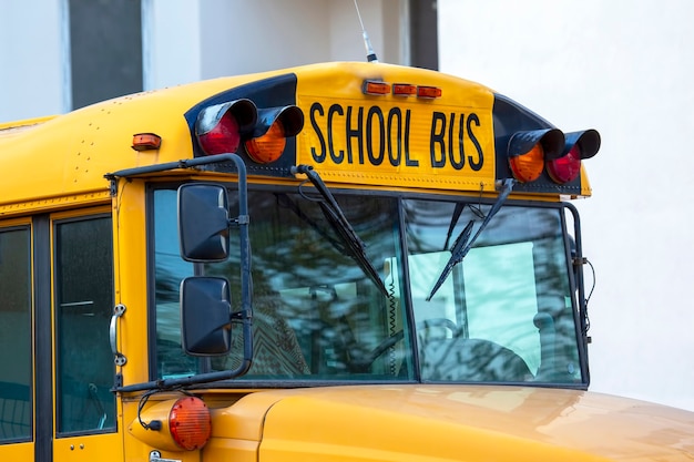 Cabin of a city school bus close-up