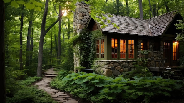 Foto cottage-cottage con giardino