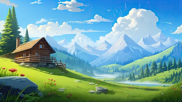 A cabin on a meadow