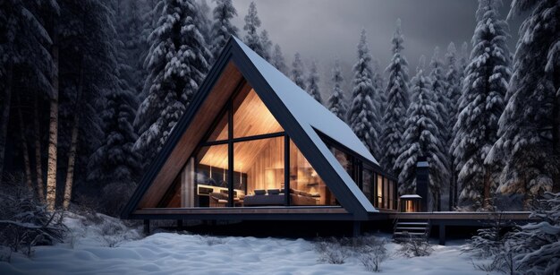 Photo a cabin in the middle of snow covered trees