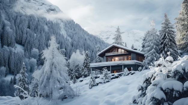 Foto una capanna in mezzo a una foresta innevata