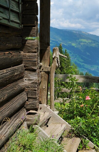 オーストリアのオーストリアアルプスの湖の隣の山の小屋