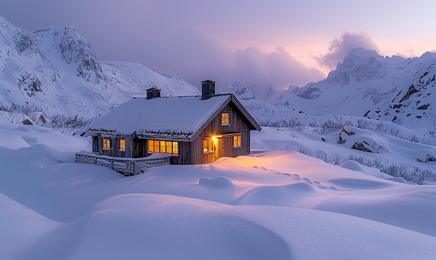 Photo a cabin in the mountains at night