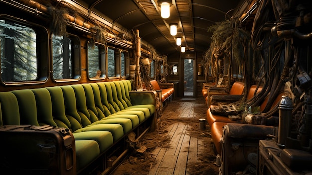 Cabin of an old train with distress view