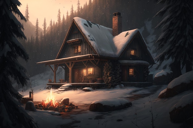 Cabin in the snow Generative AI