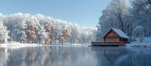 Cabin on SnowCovered Lake