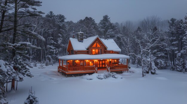 Cabin in Snowy Forest