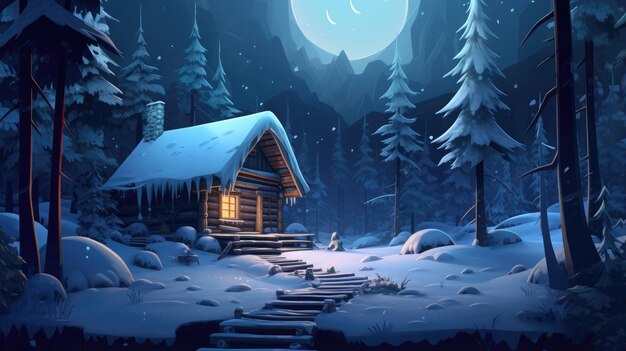 A cabin in a snowy forest