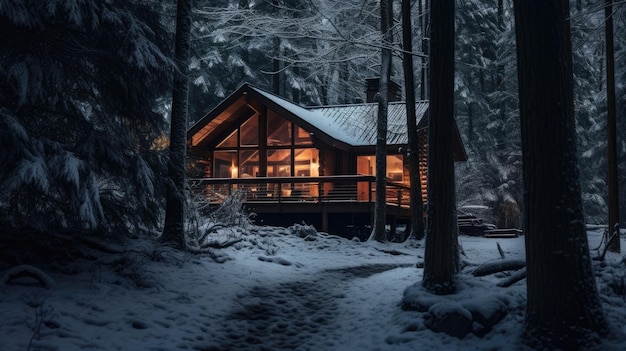 A Cabin in a snowy forest