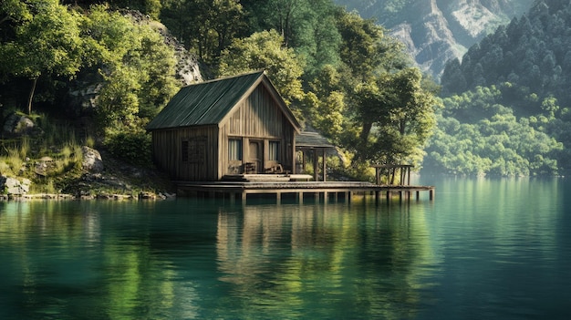 cabin on a tranquil lake