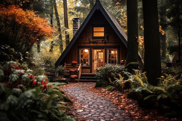 Photo a cabin with a porch and a porch with a bench on the front